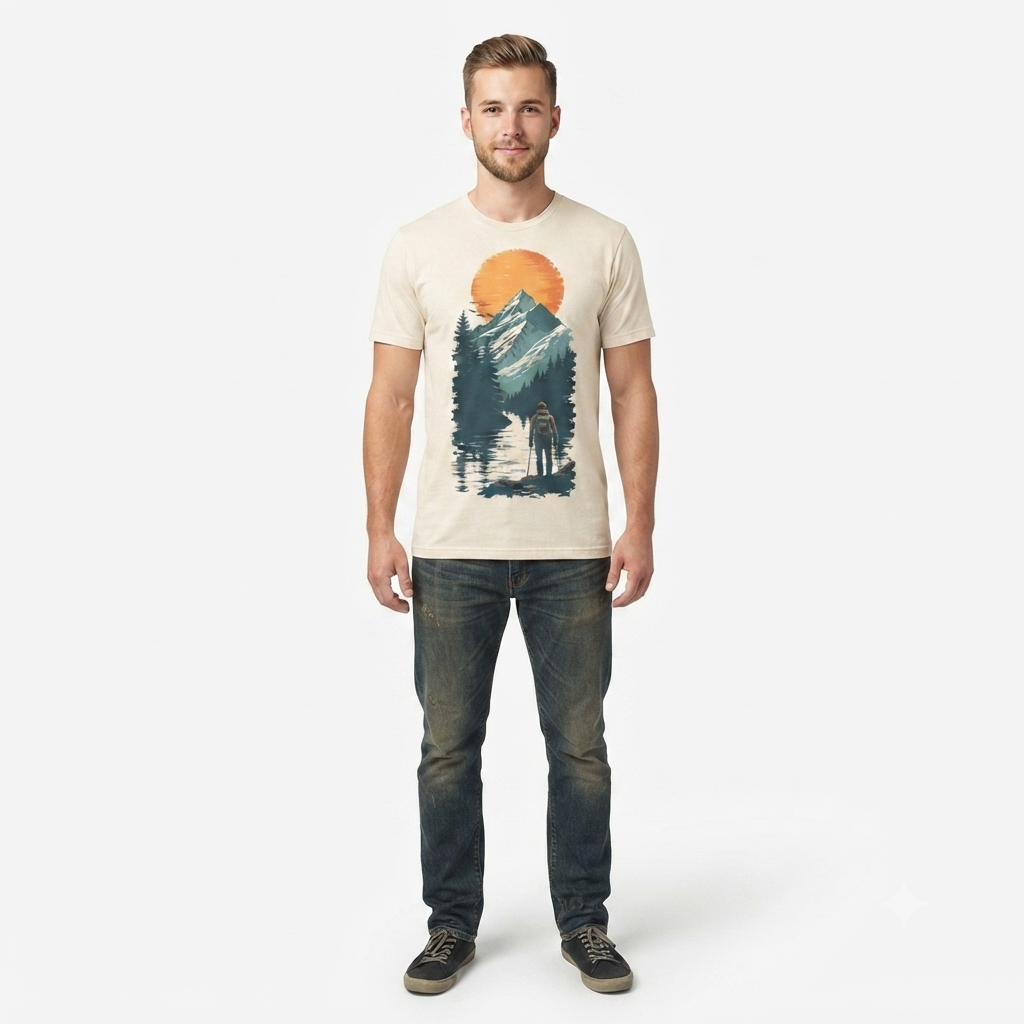 Graphic Printed Tee – Sun and Mountains